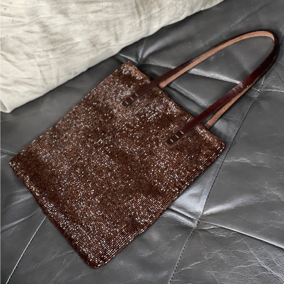 New! AUTH FENDI VINTAGE RARE BROWN BEADED MINI BAG GLAM EVENING TOTE SPARKLE✨ - Picture 6 of 14